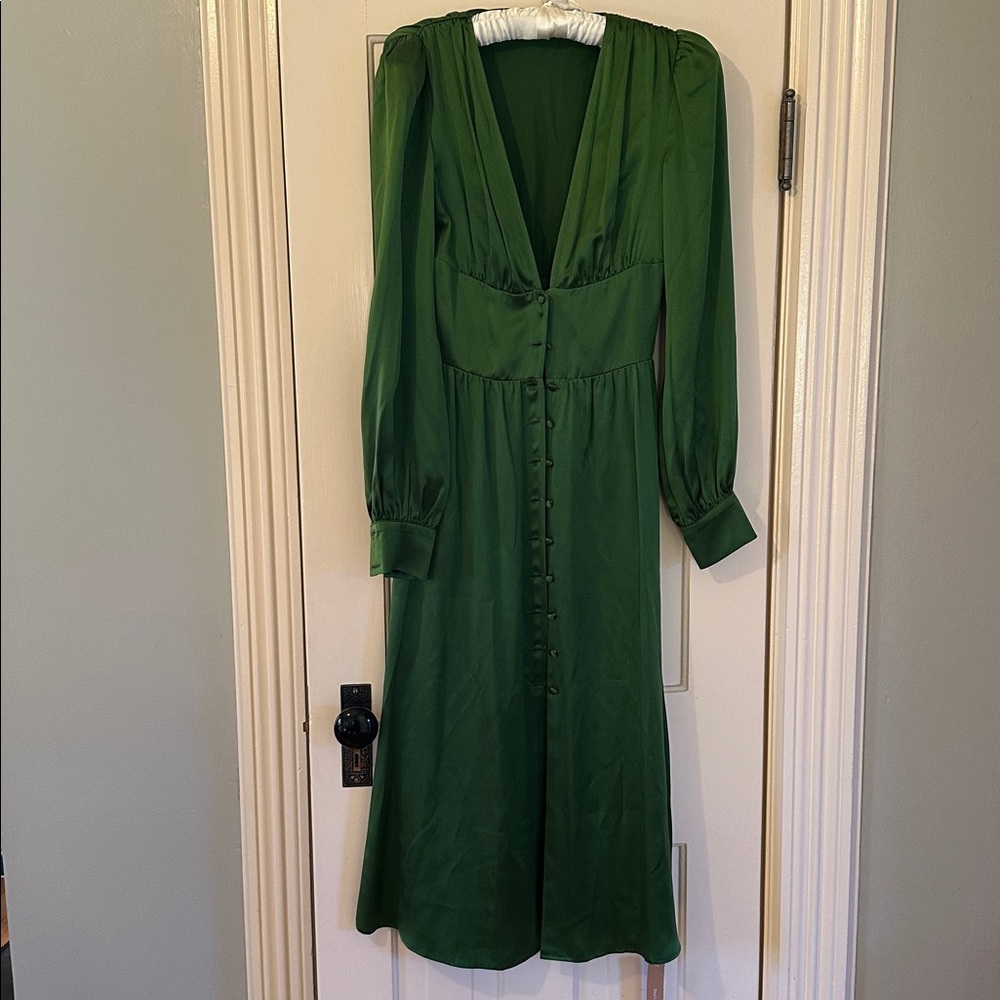 Reformation Nicola Palm Green Dress